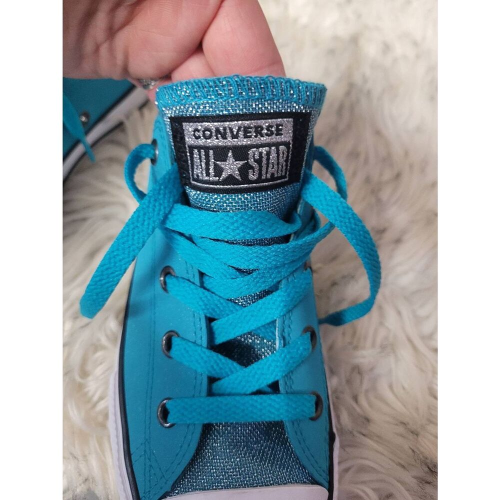 New Converse Chuck Taylor All Star Low Top Sneakers, Teal Leather/Shimmer, Girls - Picture 7 of 7